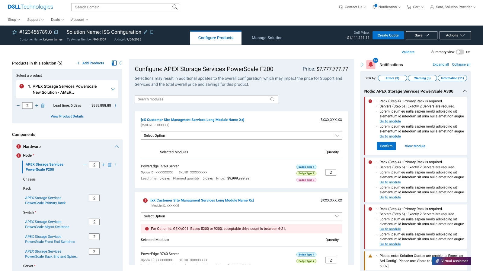 Dell ISG solution configuration interface